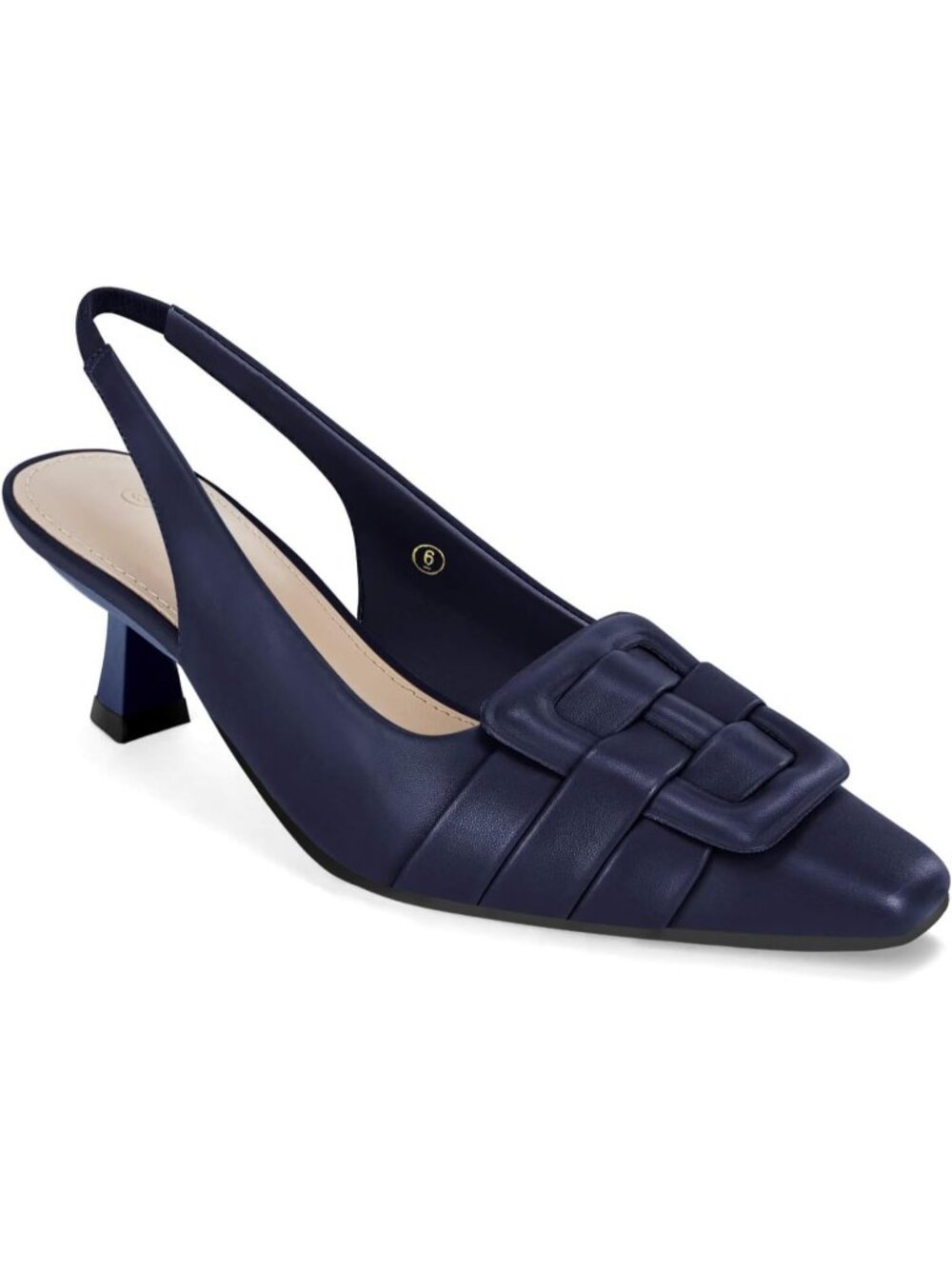 Women's Blue Sling Back Low Kitten Heels Closed Toe Pumps Party Dressy Shoes